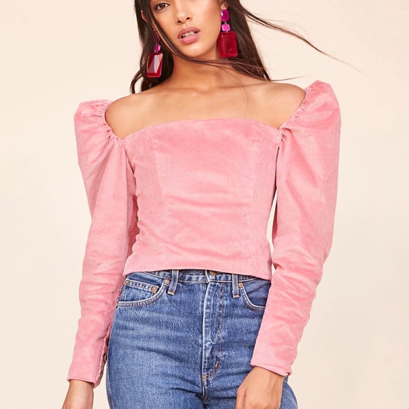 LPA Tops - LPA pink Corduroy Zip Up Bustier long puffy puff sleeve square neck top
